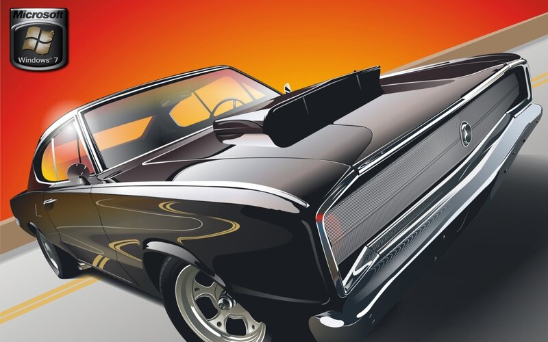 Black Classic Car — Dramatic, Sunset, Digital Art