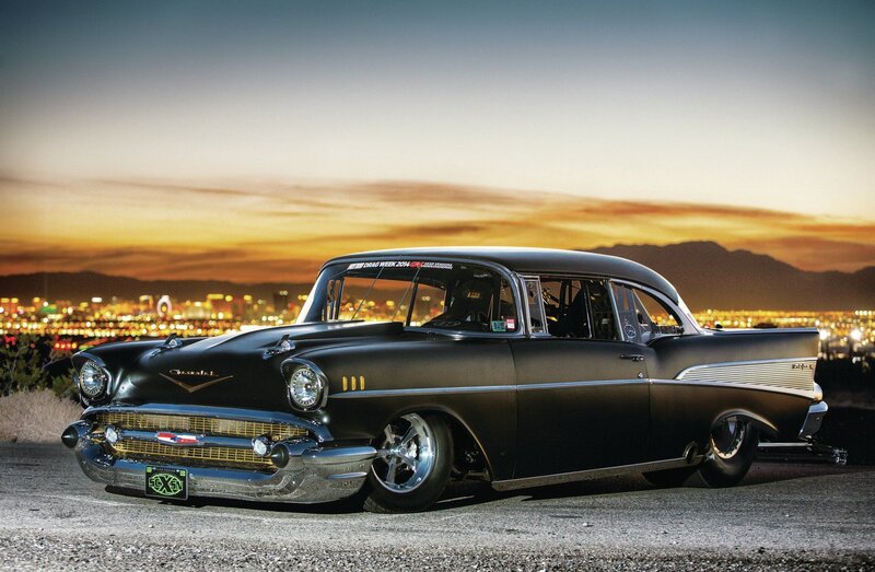 Black Classic Car — Dramatic, Sunset, Photograph, City Lights