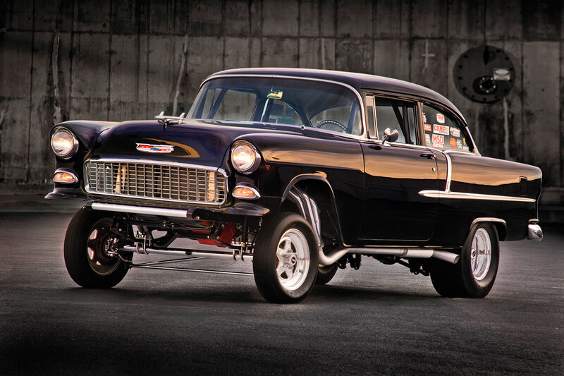 Black Classic Car — Dramatic, Sunset, Photograph, Concrete Wall, Headlights