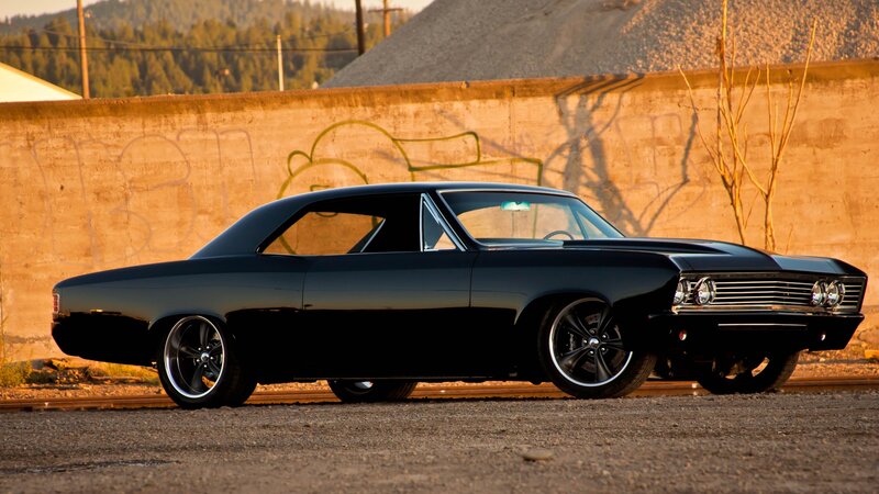 Black Classic Car — Dramatic, Sunset, Photograph, Concrete Wall