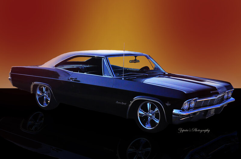 Black Classic Car — Dramatic, Sunset, Photograph, Reflection