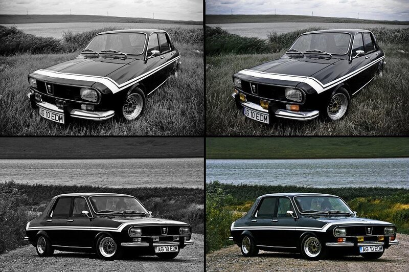 Black classic car in four views