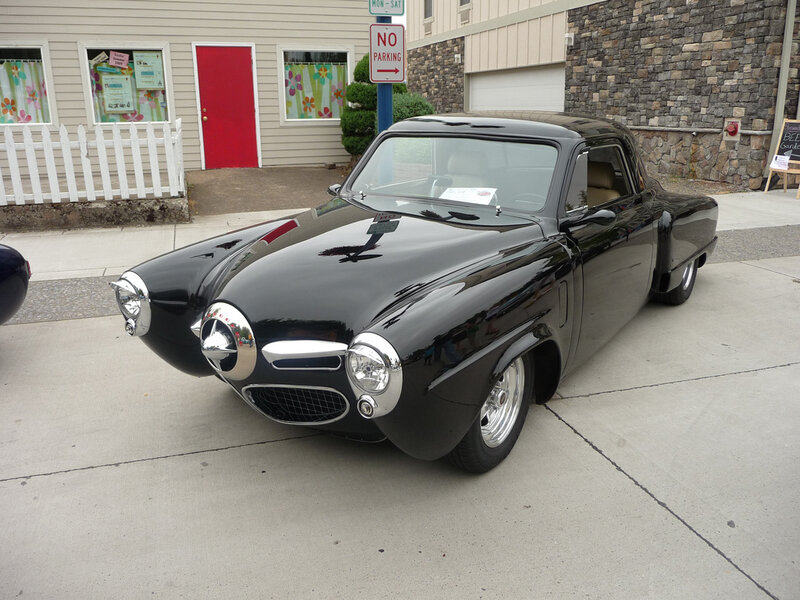 Black classic car on display