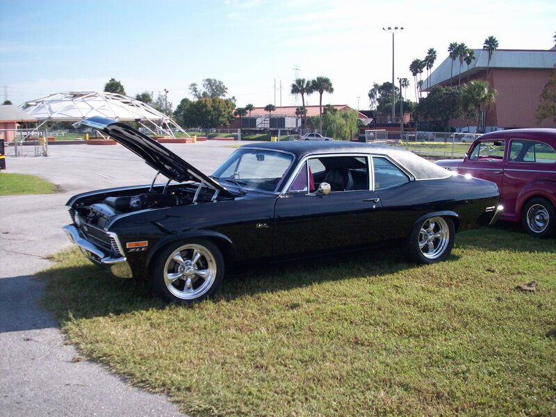 Black Classic Car — Outdoor, Afternoon, Photograph, Grass, Palm Trees