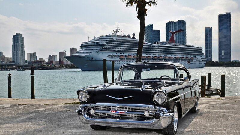 Black Classic Car — Serene, Afternoon, Photograph, Cruise Ship