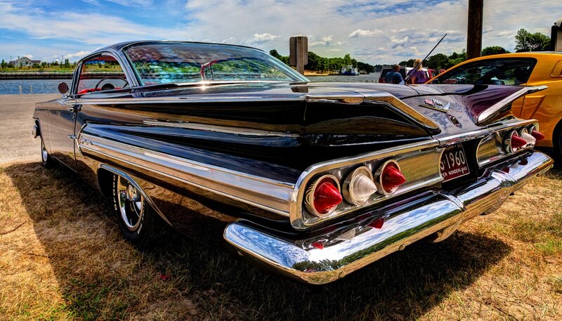 Black Classic Car — Serene, Afternoon, Photograph, Grass