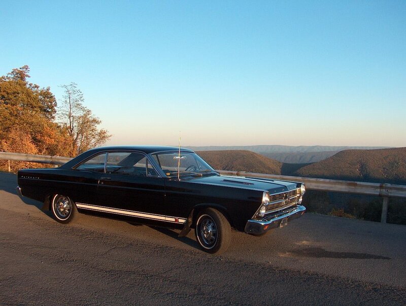 Black Classic Car — Serene, Sunset, Photograph, Mountains