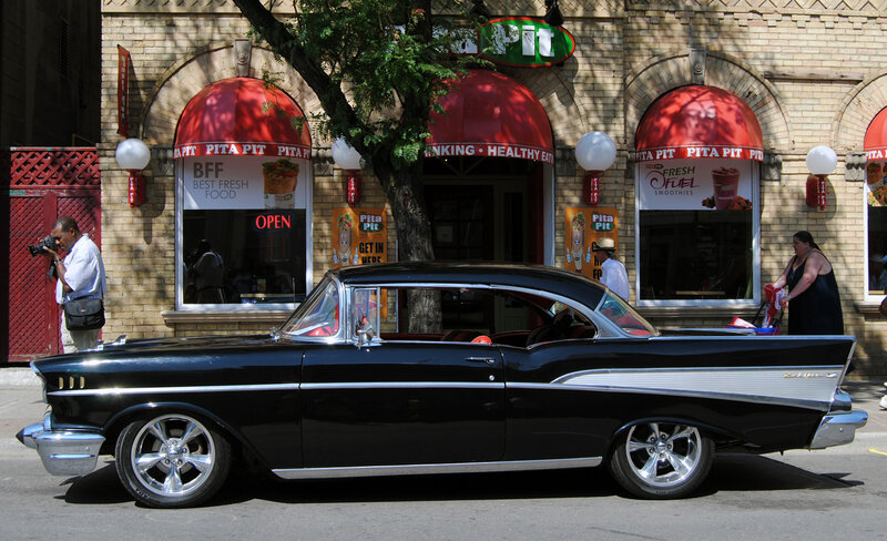 Black Classic Car — Urban, Afternoon, Photograph, Person with Camera