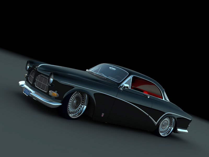 black classic car with red interior