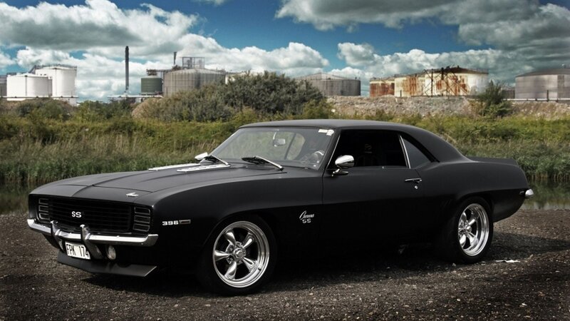 Black classic muscle car