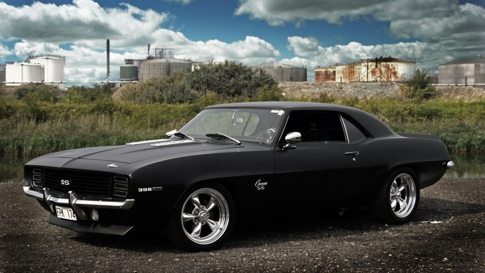 Black classic muscle car