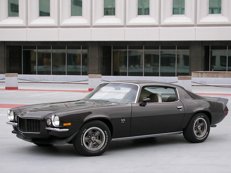 Black Classic Muscle Car — Calm, Afternoon, Photograph, Building, Parking Lot