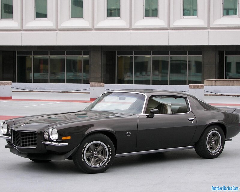 Black Classic Muscle Car — Calm, Afternoon, Photograph, Building