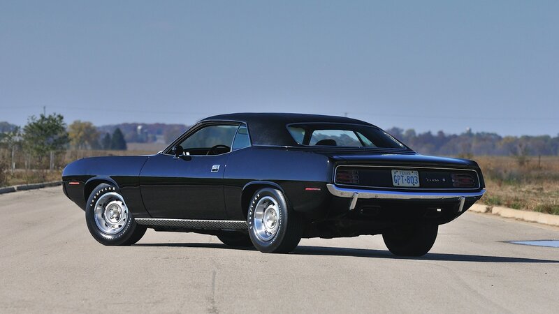 Black Classic Muscle Car — Calm, Afternoon, Photograph, Road, Trees