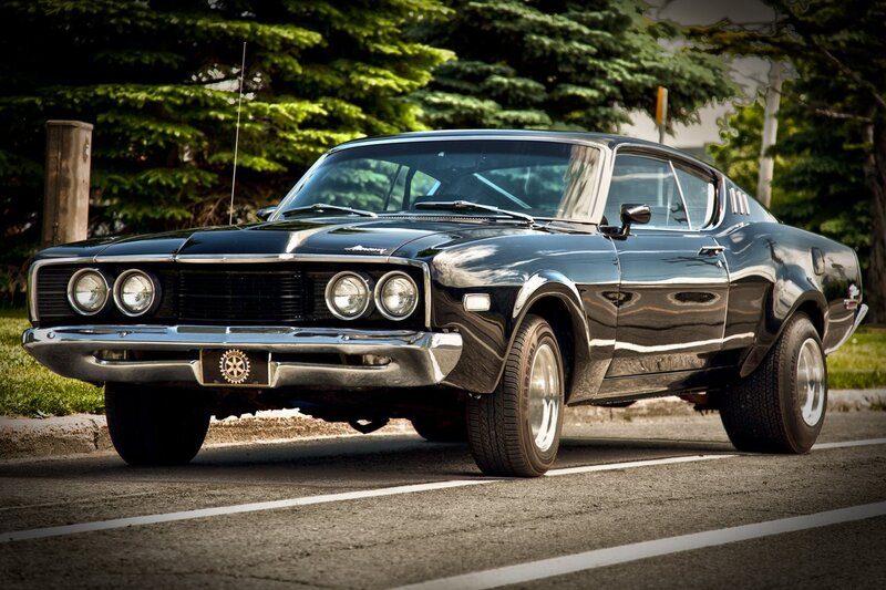 Black Classic Muscle Car — Dramatic, Afternoon, Photograph, Trees