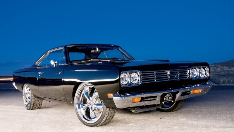 Black Classic Muscle Car — Dramatic, Night, Photograph