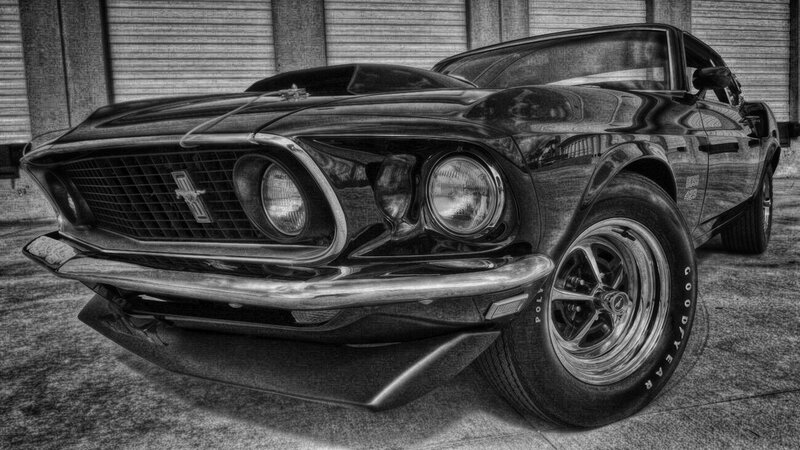 Black Classic Muscle Car — Dramatic, Photograph, Grille