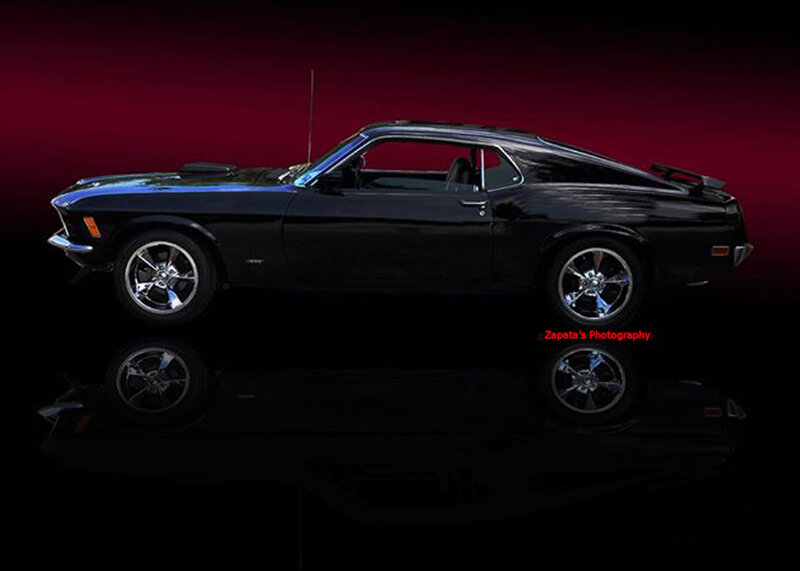 Black Classic Muscle Car — Dramatic, Photograph, Reflection