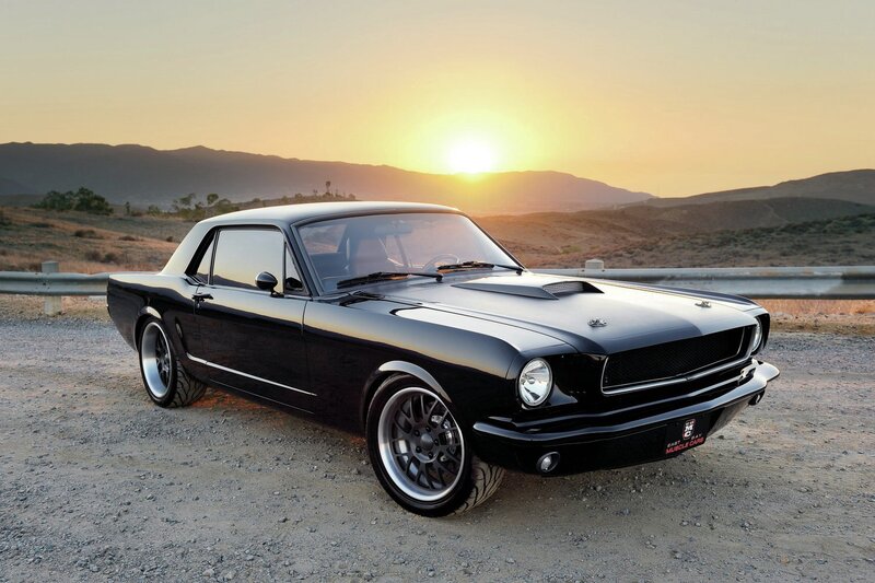 Black Classic Muscle Car — Dramatic, Sunset, Photograph, Mountains