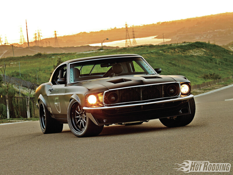 Black Classic Muscle Car — Dramatic, Sunset, Photograph
