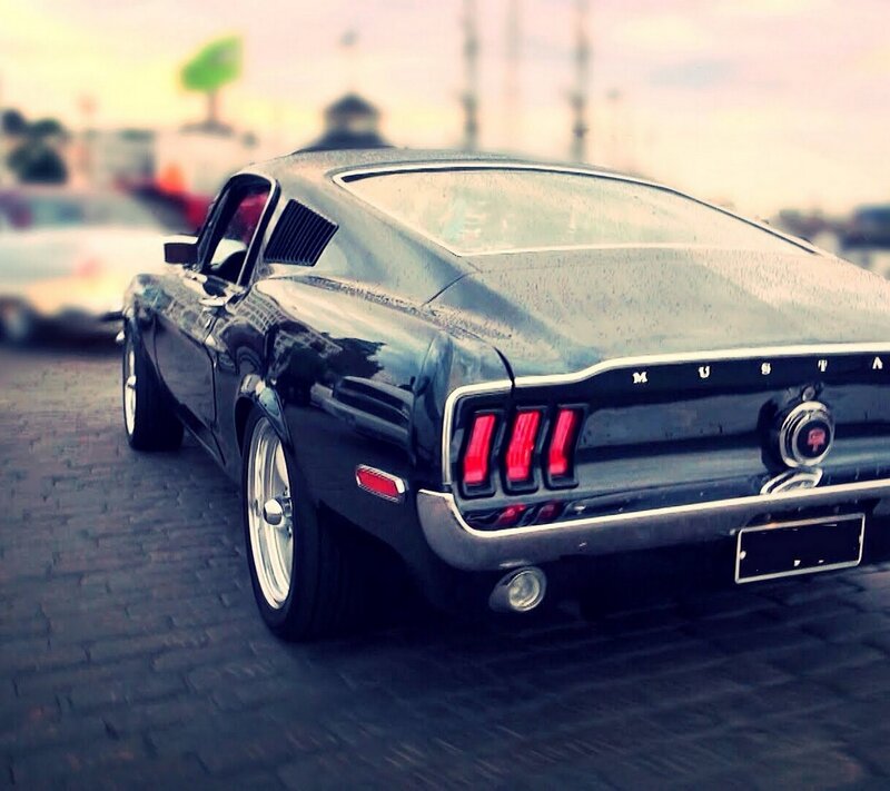 Black Classic Mustang — Dramatic, Sunset, Photograph