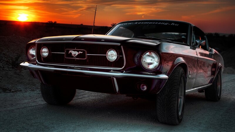 Black Classic Mustang — Dramatic, Sunset