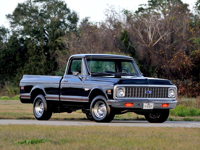 Black Classic Pickup Truck — Calm, Afternoon, Photograph, Trees, Road