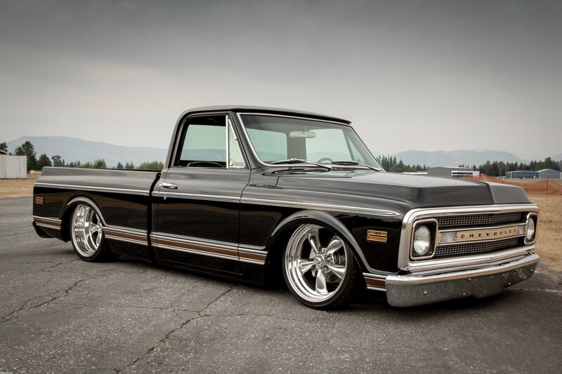 Black Classic Pickup Truck — Dramatic, Photograph, Mountains