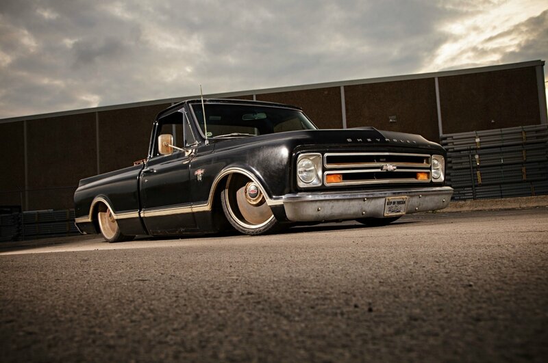 Black Classic Pickup Truck — Dramatic, Sunset, Photograph, Building