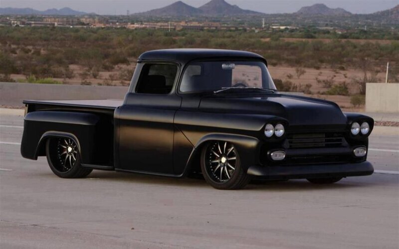 Black Classic Pickup Truck — Dramatic, Sunset, Photograph, Mountains