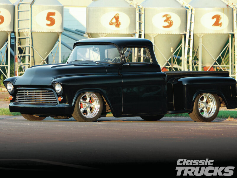 Black Classic Pickup Truck — Dramatic, Sunset, Photograph, Silos