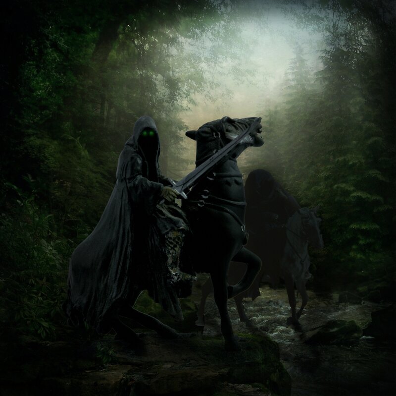 Black-cloaked Rider on Horse