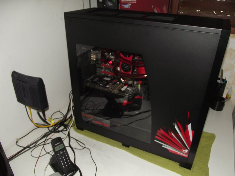 black computer case with red components