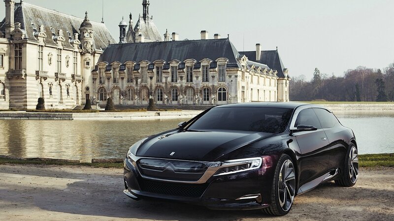 Black concept car at chateau