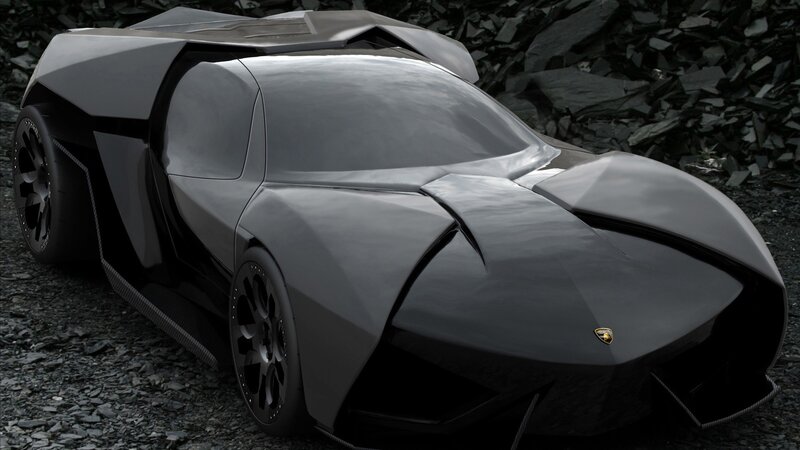 Black Concept Car — Dramatic, 3d Render, Rocks