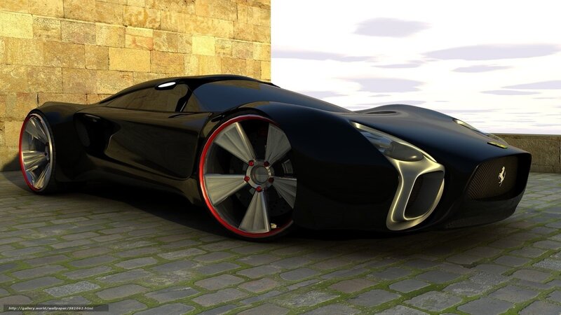 Black Concept Car — Dramatic, Afternoon, 3d Render, Stone Wall