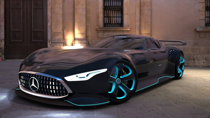 Black Concept Car — Dramatic, Night, 3d Render