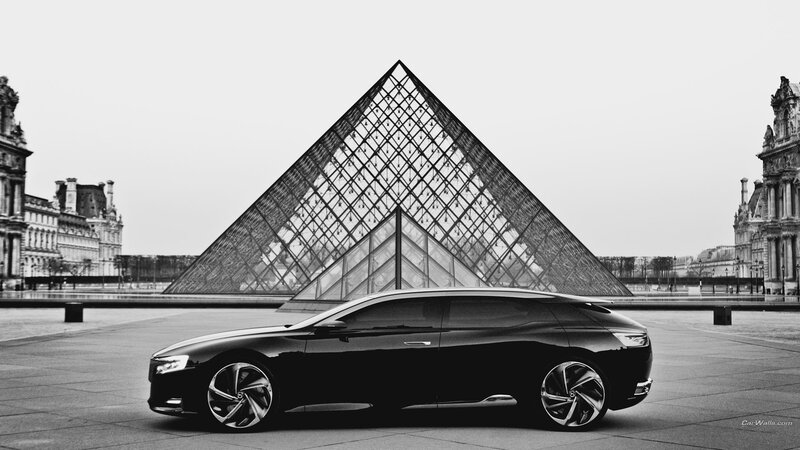 Black Concept Car — Dramatic, Photograph, Louvre Pyramid