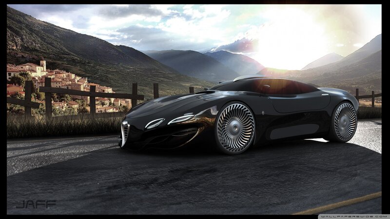 Black Concept Car — Dramatic, Sunset, 3d Render