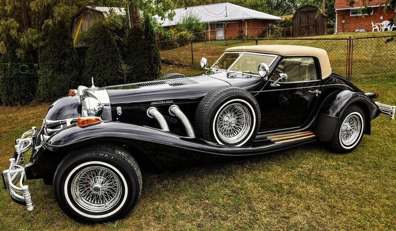 Black Convertible Car — Calm, Afternoon, Photograph, Grass, Fence