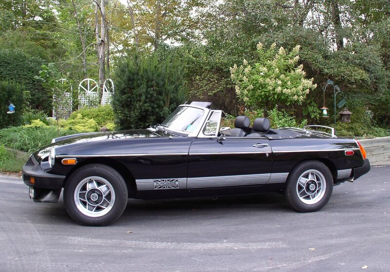 Black Convertible Car — Calm, Afternoon, Photograph, Trees, Garden