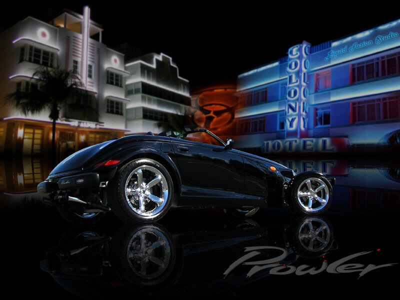 Black Convertible Car — Dramatic, Night, Digital Art, Buildings