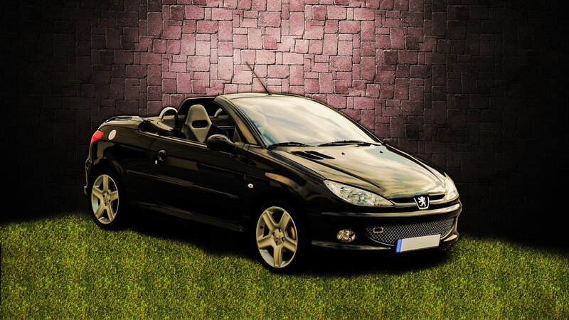 Black Convertible Car — Dramatic, Photograph, Grass