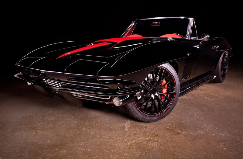 Black Convertible Car — Dramatic, Photograph, Red Interior, Red Stripes