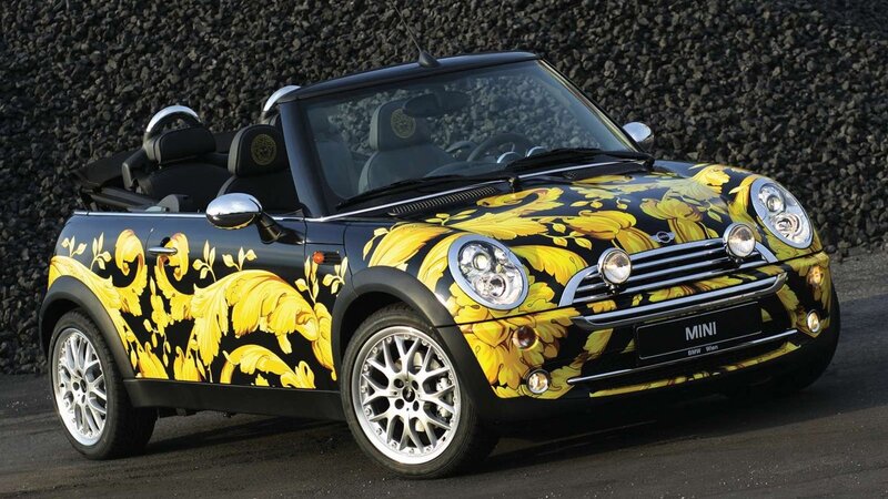 Black Convertible Car — Dramatic, Photograph, Yellow Floral Pattern