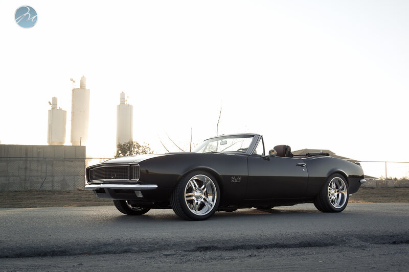 Black Convertible Car — Dramatic, Sunset, Photograph, Industrial Silos