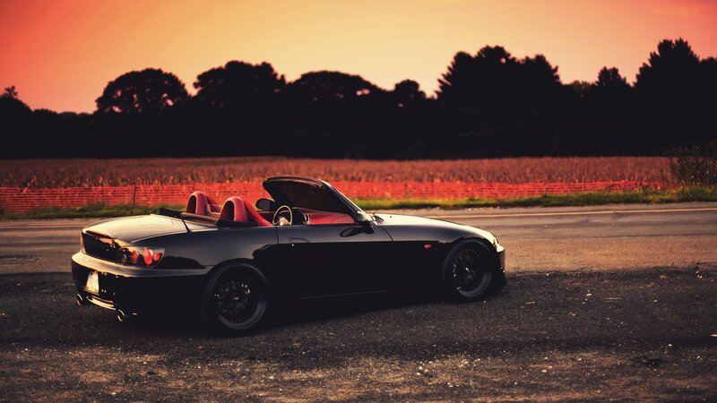 Black Convertible Car — Dramatic, Sunset, Photograph, Red Seats