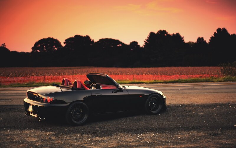 Black Convertible Car — Dramatic, Sunset, Photograph, Road, Field
