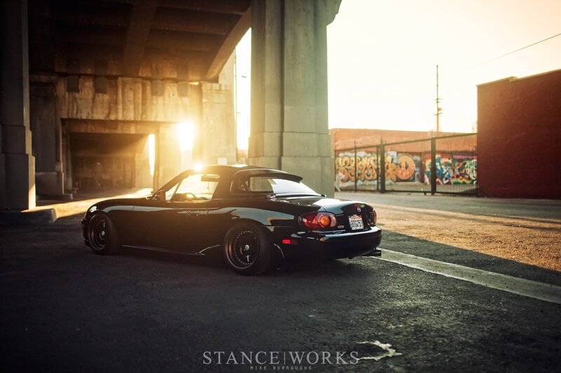 Black Convertible Car — Dramatic, Sunset, Photograph, Underpass