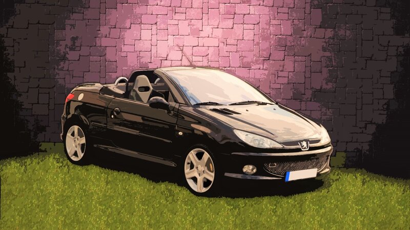 Black Convertible Car — Green, Dramatic